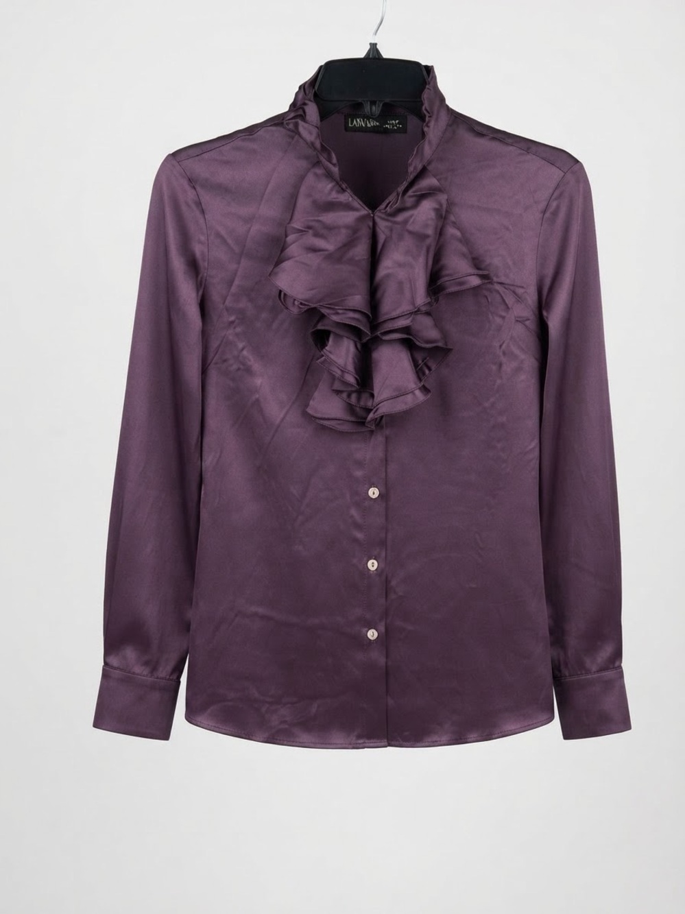 Lafayette 148 New York Plum Ruffle-Front Silk Blouse